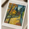 Vincent van Gogh, "Trees in the Asylum Garden," a landscape poster featuring yellow autumn leaves, dark tree trunks, and the garden of the Saint-Rémy hospital