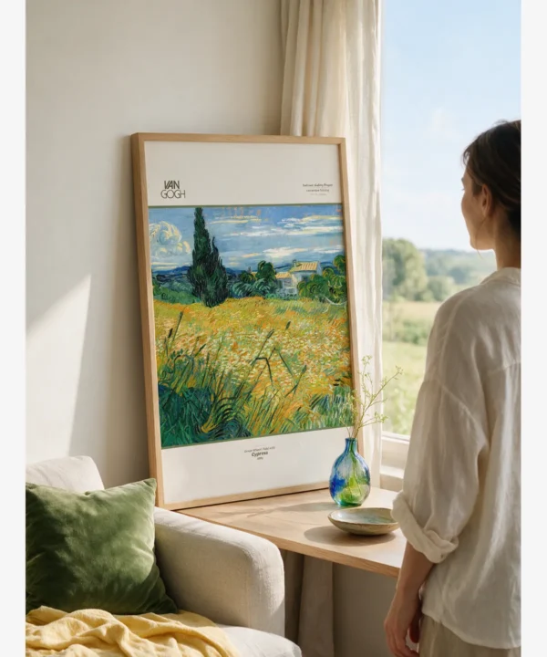 Modern iç tasarım Van Gogh-Green Wheat Field with Cypress Poster Van Gogh-Green Wheat Field with Cypress Poster