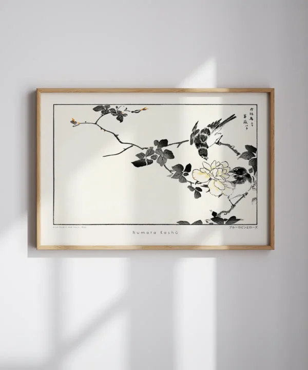 Numata Kashu-Blue Robin and Rose Poster