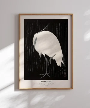 Ohara Koson-Zilverreiger in de Regen Poster