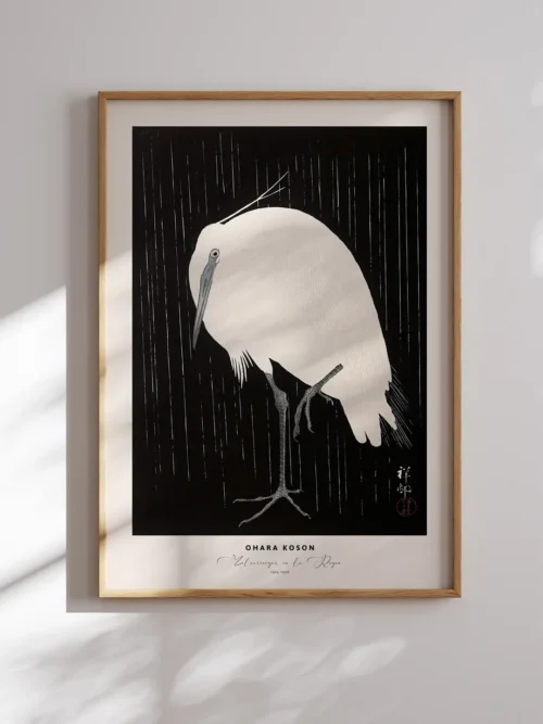 Ohara Koson-Zilverreiger in de Regen Poster