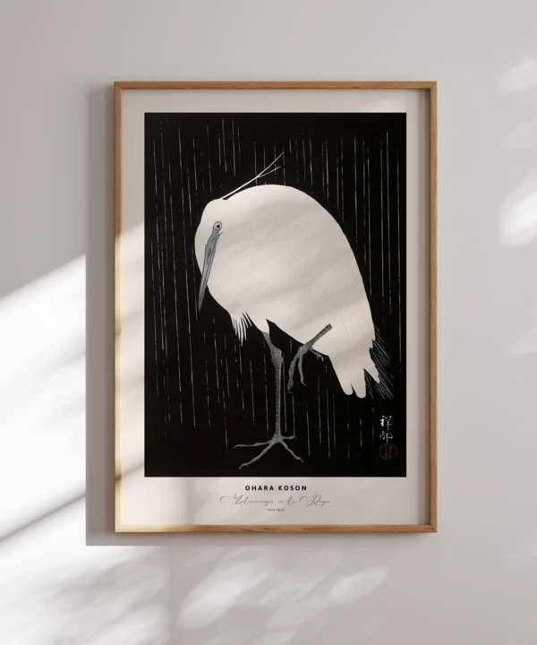 Ohara Koson-Zilverreiger in de Regen Poster