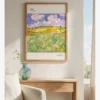 Sade ev dekorasyonu Van Gogh-Plain at Auvers Poster Vincent van Gogh Plain at Auvers, geniş buğday tarlaları, saman yığınları ve bulutlu gökyüzü manzara posteri