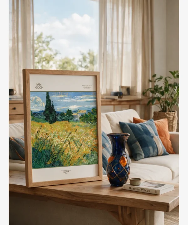 Salon Dekorasyonu Van Gogh-Green Wheat Field with Cypress Poster Van Gogh-Green Wheat Field with Cypress Poster