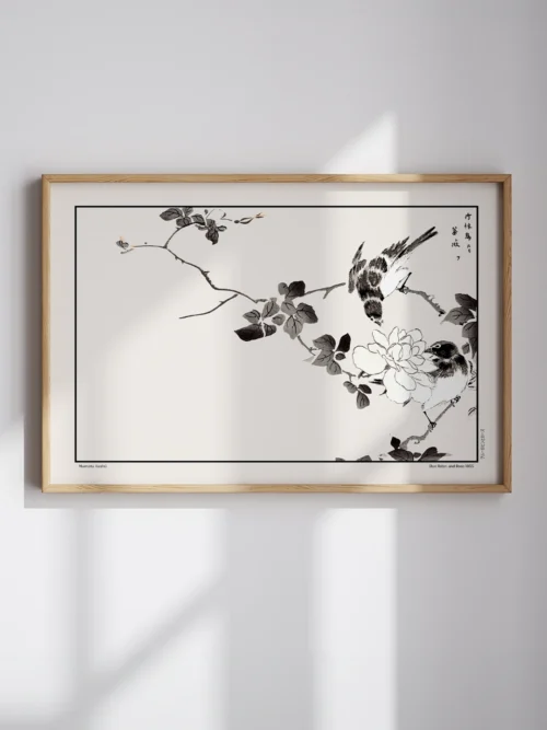 Numata Kashu-Blue Robin and Rose Poster