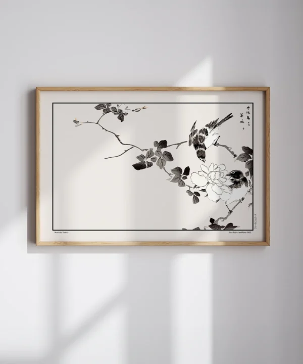 Numata Kashu-Blue Robin and Rose Poster Numata Kashu-Blue Robin and Rose Poster