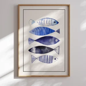 Watercolor Blue Fishes Poster