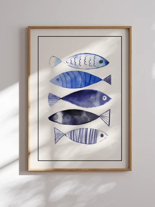 Watercolor Blue Fishes Poster