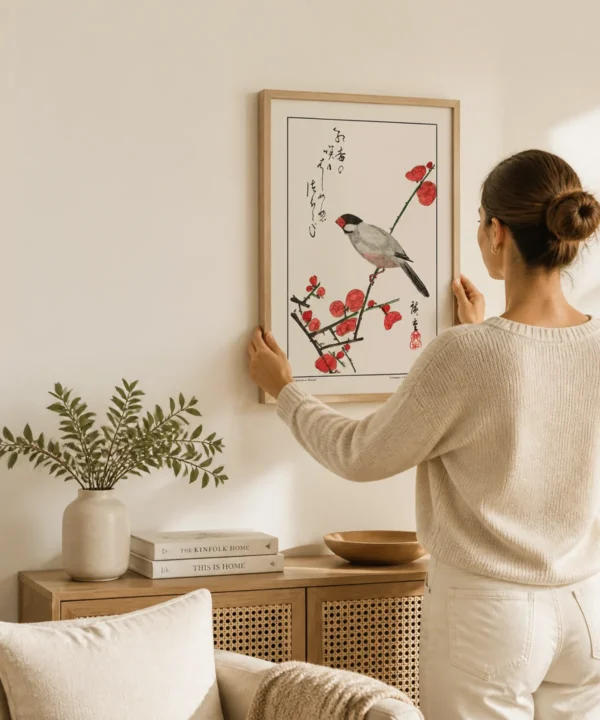 Utagawa_Hiroshige_Jawa_Sparrow_on_Wall-Duwart Utagawa Hiroshige-Jawa Sparrow on Branch Poster