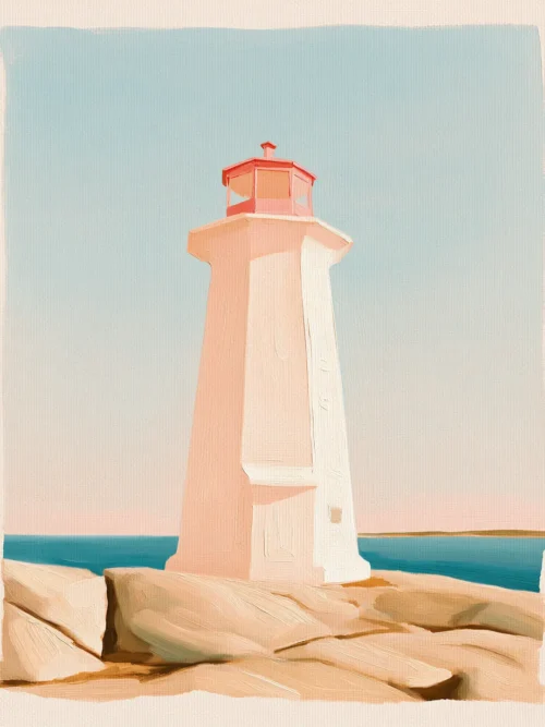 Pastel Deniz Feneri Yağlı Boya Poster