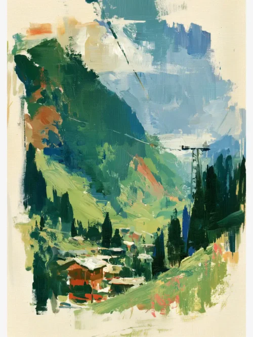 Ayder Yaylası Zipline yağlı boya posteri