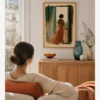 Balkonda Kırmızı Elbiseli Kadın Posteri