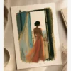 Balkonda Kırmızı Elbiseli Kadın Posteri
