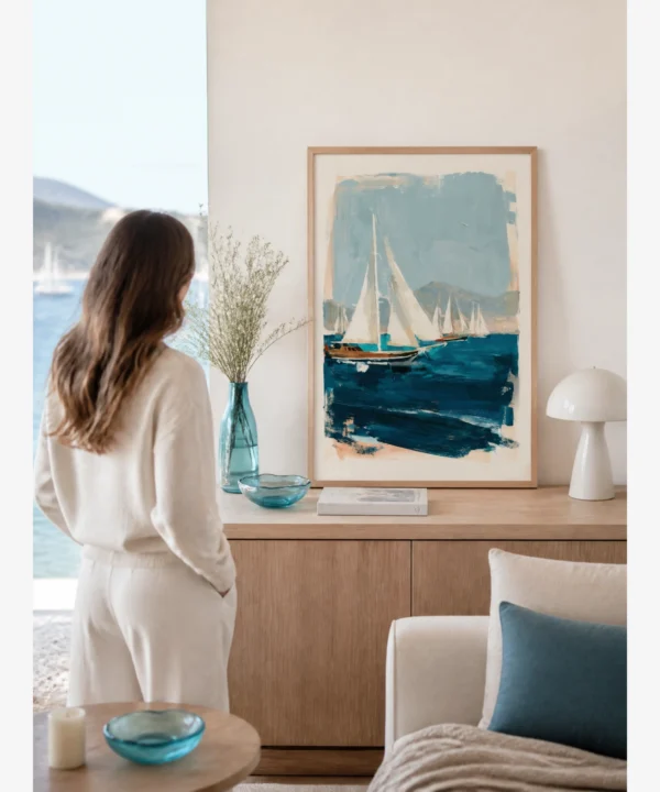 Bodrum Gulet Filosu Yağlı Boya Resim Posteri