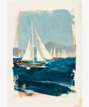 Bodrum Gulet Filosu Yağlı Boya Resim Posteri