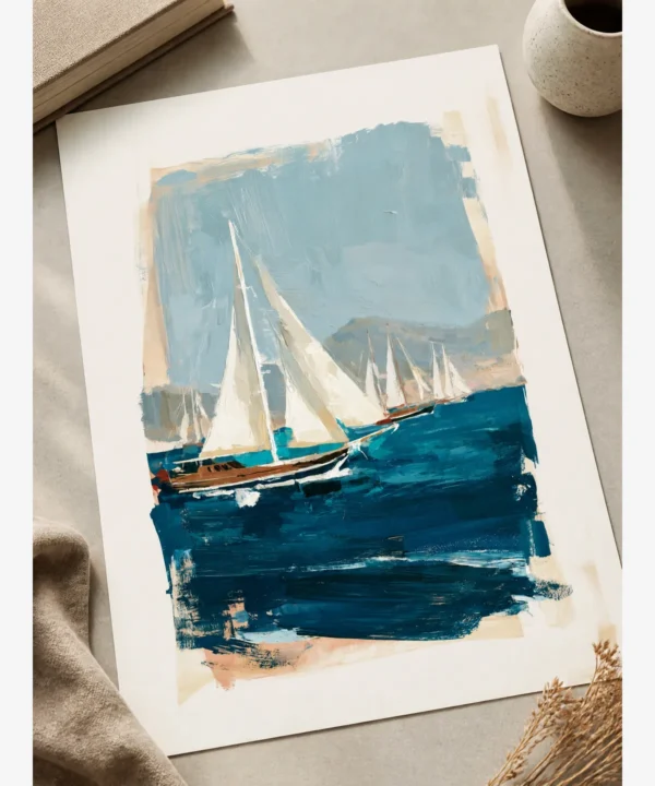 Bodrum Gulet Filosu Yağlı Boya Resim Posteri