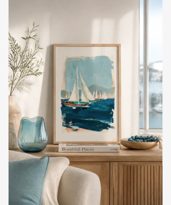 Bodrum Gulet Filosu Yağlı Boya Resim Posteri