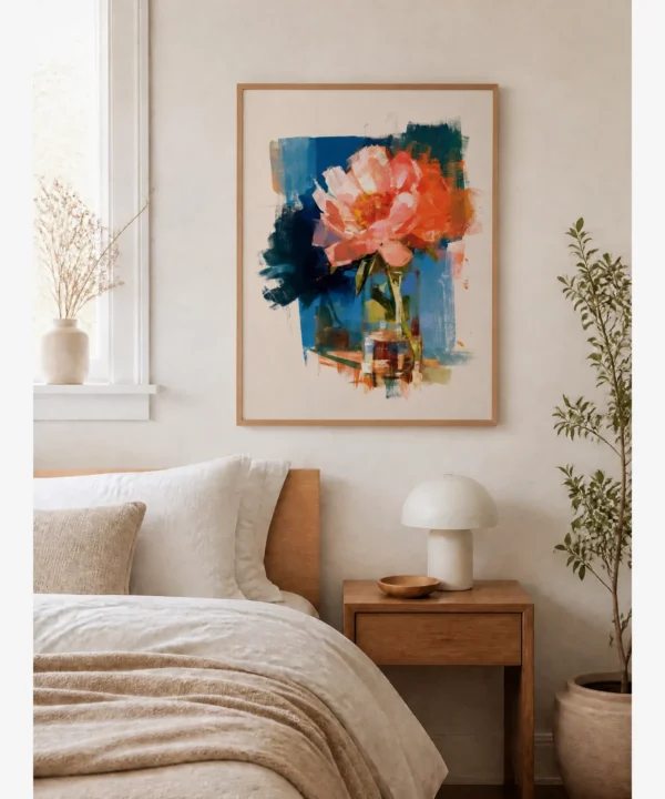 Cam Vazoda Büyük Pembe Çiçek Poster