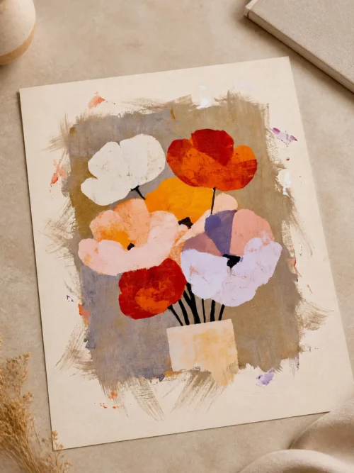 Cam Vazoda Pastel Çiçekler Poster