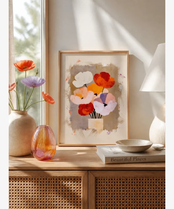 Cam Vazoda Pastel Çiçekler Poster