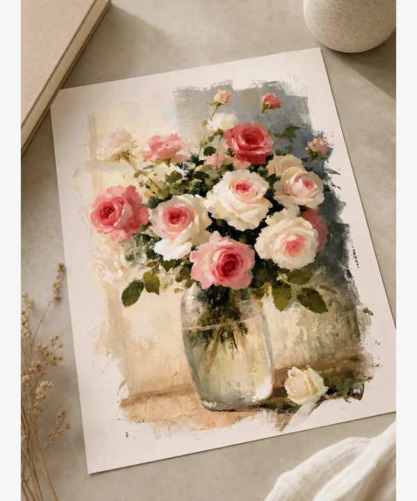 Cam Vazoda Pastel Güller Buketi Poster