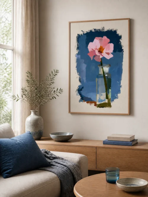 Cam Vazoda Pembe Çiçek Poster