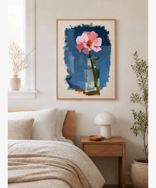 Cam Vazoda Pembe Çiçek Poster