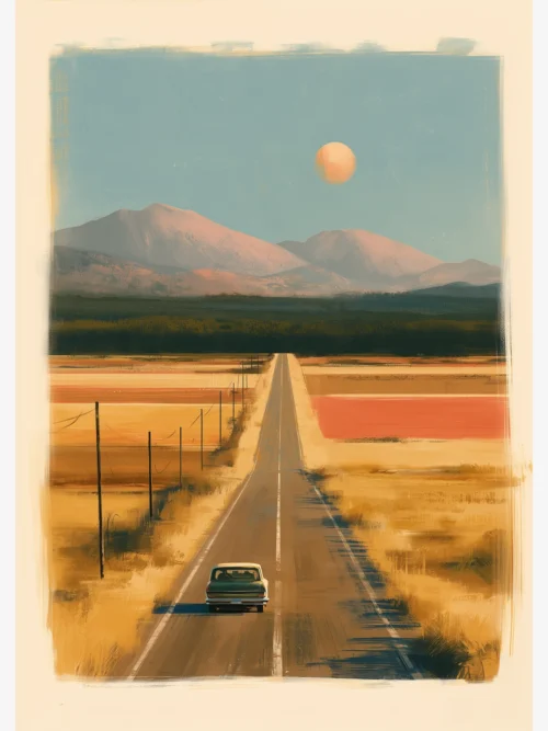 Dağlara Uzanan Gün Batımı Yolu Poster