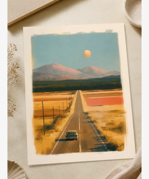 Dağlara Uzanan Gün Batımı Yolu Poster