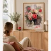 Gri Vazoda Pembe Güller Poster