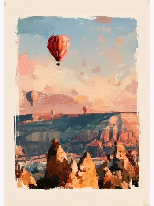 Kapadokya Sıcak Hava Balonları yağlı boya posteri