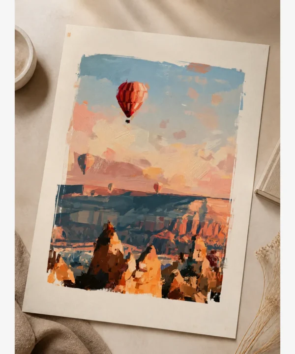 kapadokya-sicak-hava-balonlari-poster-baski-detayi Kapadokya Sıcak Hava Balonları Yağlı Boya Resim Posteri