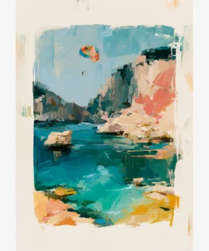 Kaş Kıyıları Deniz Paraşütü Yağlı Boya Resim Posteri