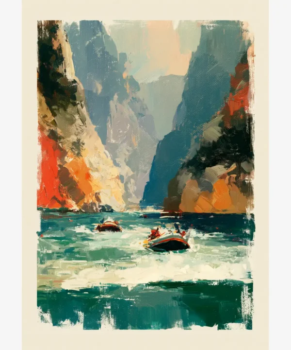 Köprülü Kanyon Rafting Botları Yağlı Boya Resim Posteri