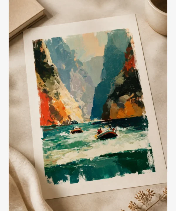 Köprülü Kanyon Rafting Botları Yağlı Boya Resim Posteri