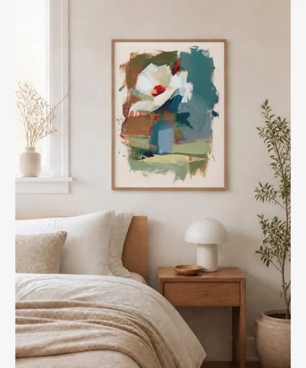 Mavi Vazoda Beyaz Çiçek Poster