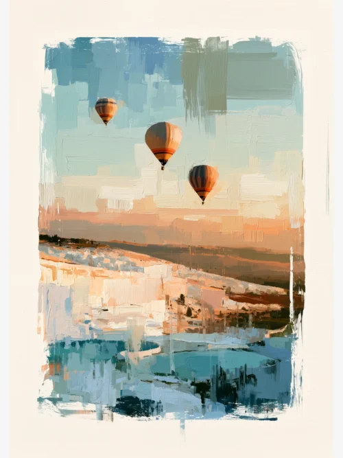 Pamukkale Sıcak Hava Balonları yağlı boya posteri