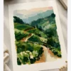 Rize Çay Tarlalarında Yürüyüş Yolu Yağlı Boya Resim Posteri