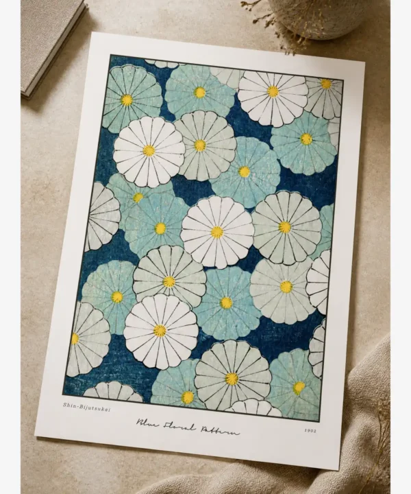 Shin Bijutsukai-Blue Floral Pattern Poster