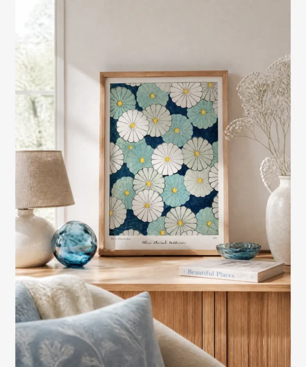 Shin Bijutsukai-Blue Floral Pattern Poster