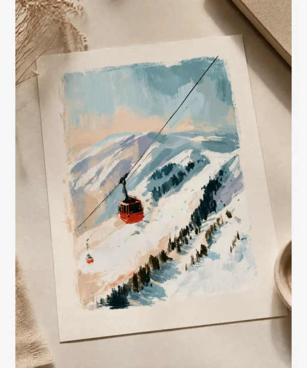 uludag-teleferik-ve-karli-dag-manzarasi-poster-baski-detayi Uludağ Teleferik ve Karlı Dağ Manzarası Yağlı Boya Resim Posteri