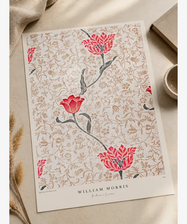 William Morris-Pink on a Cream Poster