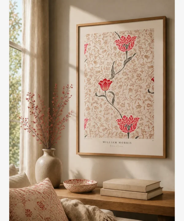 William Morris-Pink on a Cream Poster