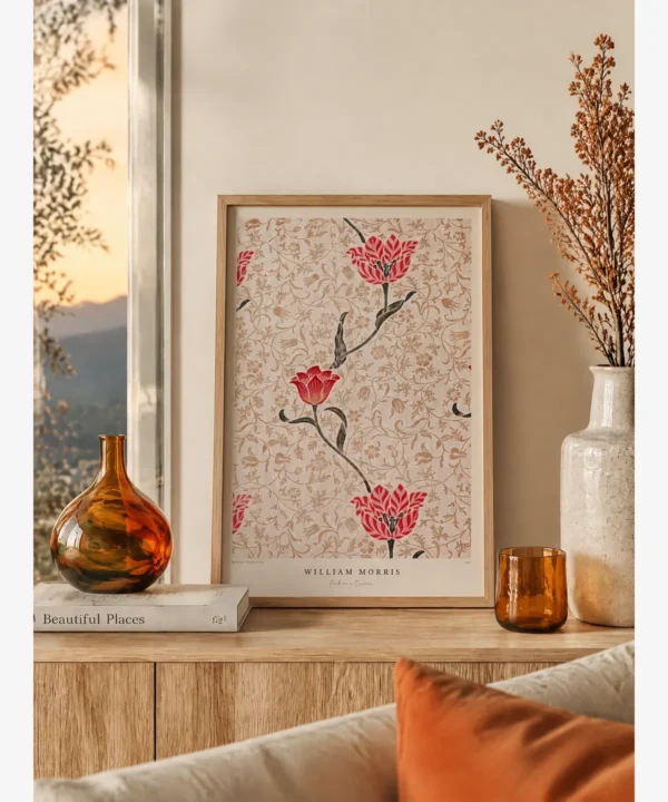 William Morris-Pink on a Cream Poster
