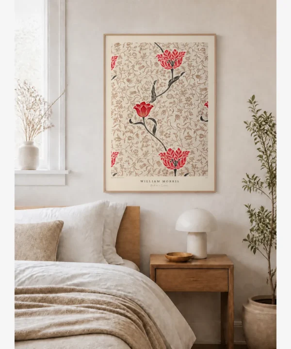 William Morris-Pink on a Cream Poster