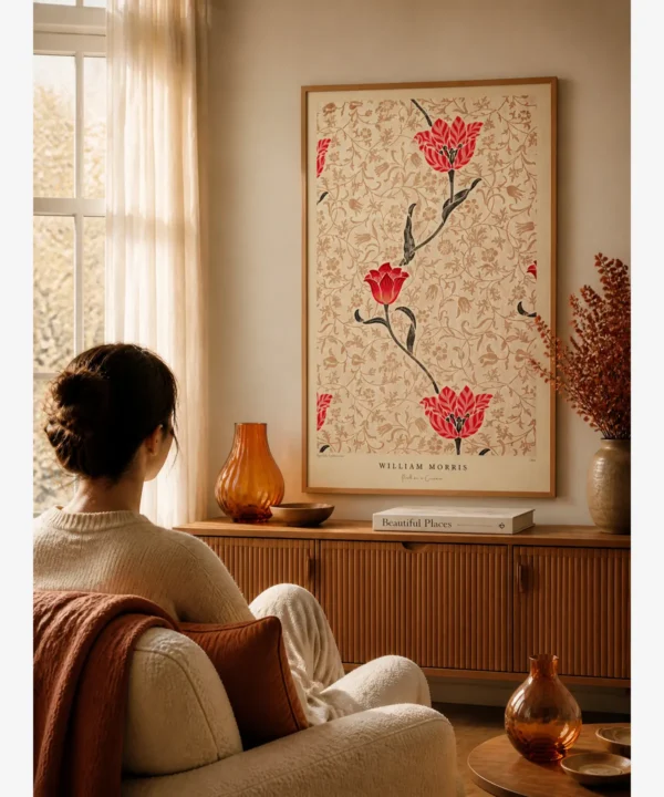 William Morris-Pink on a Cream Poster