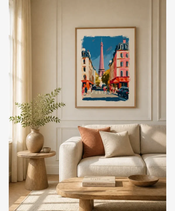 Paris Eyfel Kulesi Cadde Manzarası Poster