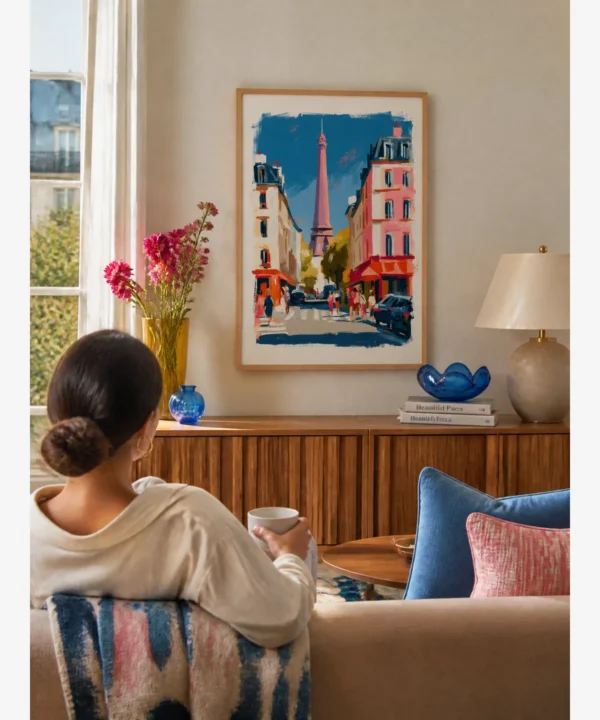 Paris Eyfel Kulesi Cadde Manzarası Poster