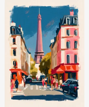 Paris Eyfel Kulesi Cadde Manzarası Poster