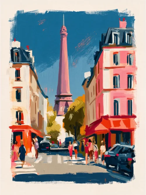 Paris Eyfel Kulesi Cadde Manzarası Poster
